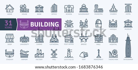 Building Icons Pack. Thin line architecture icons set. Simple vector icons