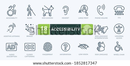 Accessibility Icons Pack. Thin line icons set. Flat icon collection set. Simple vector icons Foto d'archivio © 