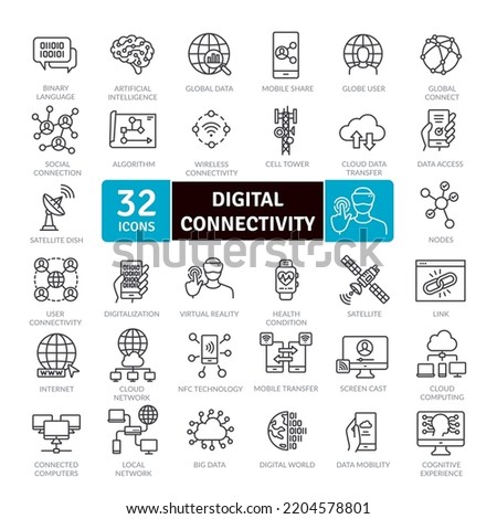Digital Connectivity icons Pack. Thin line Collection of Digital Processing of Information