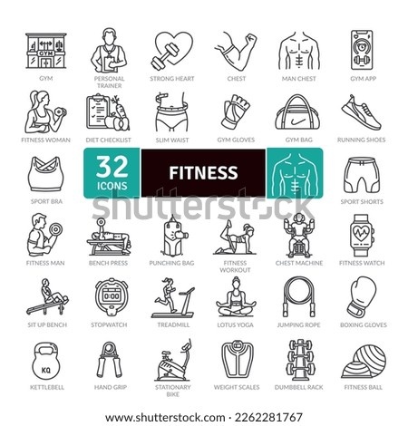 Fitness and welness icons Pack. Thin line icon collection. Outline web icon set