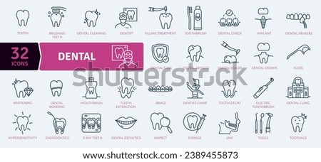 Dental Icons Pack. Treatment carried out by a dental practitioner including examinations, fillings, crowns, extractions