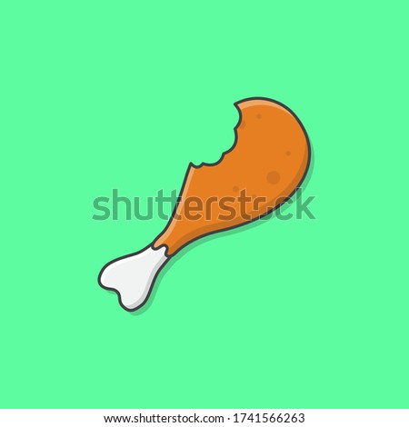 Delicious Fried Chicken Leg With A Mouth Bite Vector Icon Illustration. Chicken Thighs Icon. Fast Food Fried Drumpstick