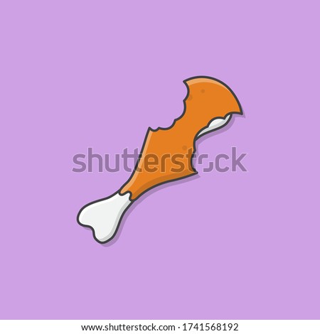 Delicious Fried Chicken Leg With Two Mouth Bite Vector Icon Illustration. Chicken Thighs Icon. Fast Food Fried Drumpstick