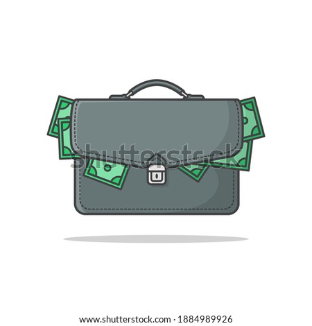 Business Briefcase Full Of Money Vector Icon Illustration. Suitcase With Money Flat Icon. Money Bag Icon
