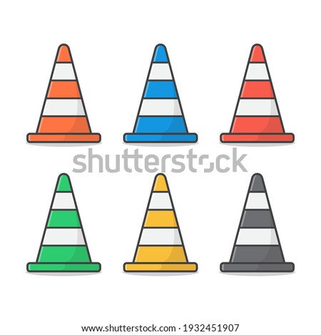 Traffic Cone Vector Icon Illustrations Set. Flat Road Cone Icons