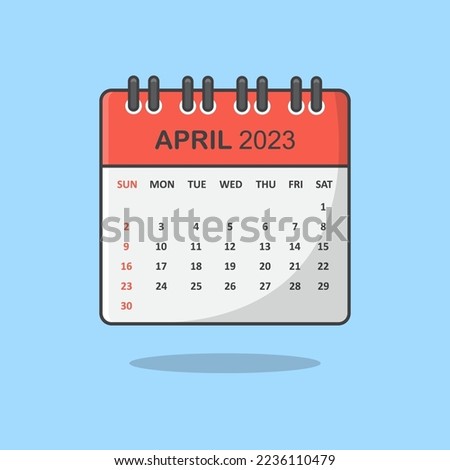 Calendar For 2023 Year Cartoon Vector Illustration. April 2023 Calendar Flat Icon Outline