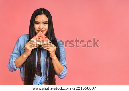 Similar – Image, Stock Photo Content woman eating watermelon on beach