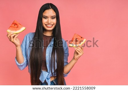 Similar – Image, Stock Photo Content woman eating watermelon on beach