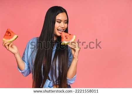 Similar – Image, Stock Photo Content woman eating watermelon on beach