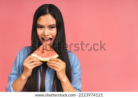 Similar – Image, Stock Photo Content woman eating watermelon on beach