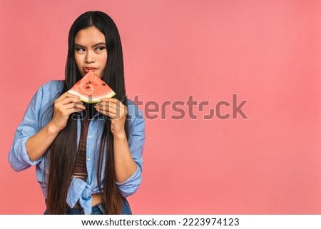 Similar – Image, Stock Photo Content woman eating watermelon on beach