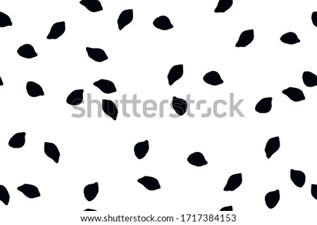 Elegant seamless pattern with black colors petals gliding in the air. Rings petals.  Falling floral or fruit trees petals in white  background. For fabric, textile, fashion, paper industry. Vector