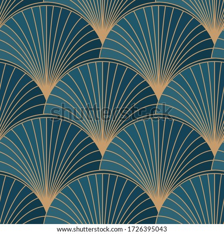 Golden elements on blue background seamless pattern. Art deco style. Vector illustration.  ストックフォト © 