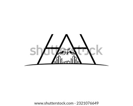 Letter HH or HAH with landscape logo vector template, Real Estate Logo Vector