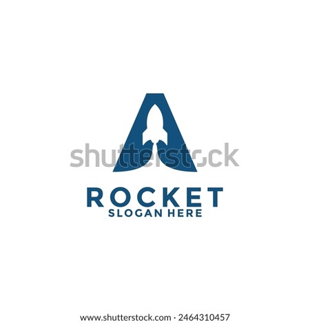 Letter A rocket logo design, rocket launch logo vector image with letter