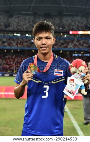 Kallang,Singapore - JUNE 15:Suriya Singmui celebrates winning the gold medal. 28th SEA Games Singapore 2015 at Singapore National Stadium on JUNE15 2015