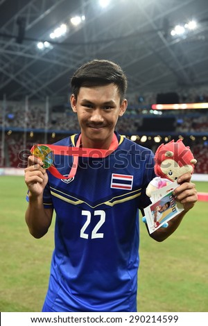 Kallang,Singapore - JUNE 15:Chenrop Samphaodi celebrates winning the gold medal. 28th SEA Games Singapore 2015 at Singapore National Stadium on JUNE15 2015