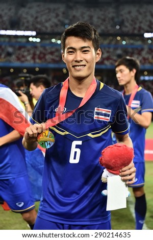 Kallang,Singapore - JUNE 15:Sarach Yooyen celebrates winning the gold medal. 28th SEA Games Singapore 2015 at Singapore National Stadium on JUNE15 2015