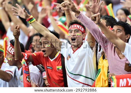 Kallang,Singapore - JUNE 15:Unidentified fan of Myanmar national supporters during the 28th SEA Games Singapore 2015 match between Myanmar and Thailand at Singapore National Stadium on JUNE15 2015