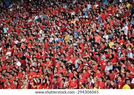 Kallang,Singapore - JUNE 13:Unidentified fan of Vietnam national supporters during the 28th SEA Games Singapore 2015 match between Vietnam and Myanmar at Singapore National Stadium on JUNE13 2015