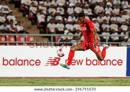 BANGKOK THAILAND JULY 14:Joe Gomez of Liverpool in action during friendly match Thailand All-Stars and Liverpool at Rajamangala Stadium on July 14, 2015 in Bangkok,Thailand.