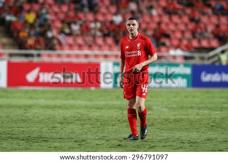 BANGKOK THAILAND JULY 14:Jordan Rossiter of Liverpool in action during friendly match Thailand All-Stars and Liverpool at Rajamangala Stadium on July 14, 2015 in Bangkok,Thailand.