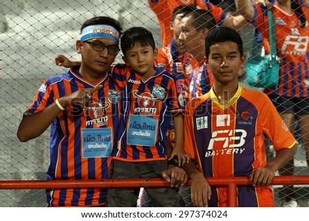 BANGKOK THAILAND- JULY 15 :Unidentified fans of Thai Port Fc in action during Thai Premier League between Thai Port Fc and Nakhon Ratchasima F.C. at PAT Stadium on July15,2015 in Bangkok Thailand