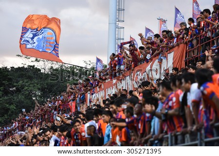 BANGKOK THAILAND- AUGUST 9 :Unidentified fans of Thai Port Fc in action during Thai Premier League between Thai Port Fc and BEC-Tero Sasana FC at PAT Stadium on August 9,2015 in Bangkok Thailand