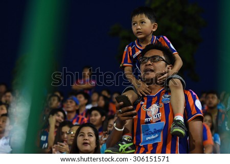 BANGKOK THAILAND-AUGUST 12:Unidentified fans Thai Port Fc supporters during Chang FA Cup 2015 between Army United F.C.and Thai Port Fc at Thai Army Stadium on August 12,2015in Thailand