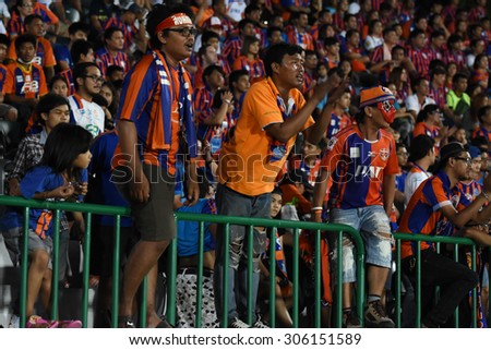 BANGKOK THAILAND-AUGUST 12:Unidentified fans Thai Port Fc supporters during  Chang FA Cup 2015 between Army United F.C.and Thai Port Fc at Thai Army Stadium on August 12,2015in Thailand