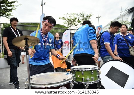 Kallang,Singapore - JUNE 13: Thailand national supporters during the 28th SEA Games Singapore 2015 match between Thailand and Indonesia at Singapore National Stadium on JUNE13 2015