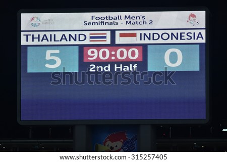 Kallang Singapore JUNE13:Show scoreboards of Singapore National Stadium  during the 28th SEA Games Singapore 2015 match between Thailand and Indonesia at Singapore National Stadium on JUNE13 2015