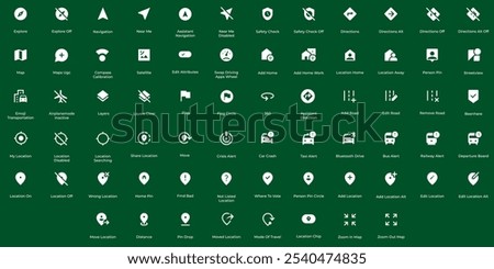 Digital map icon set. Navigation place on map. Solid icons collection. Minimal and modern symbol. Fit for map, digital navigation, directions, destination. Vector Eps 10.