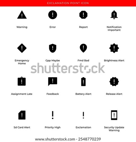 Big set of exclamation sign collection. Warning symbol. Solid and bold. Minimal and modern symbols. Vector Eps 10.