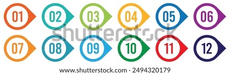 Colorful number bullet point 1 to 12 vector set.