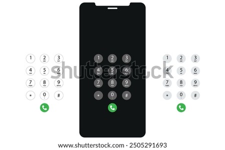 Phone Dial Screen UI. Smartphone dial keypad with numbers and letters. Set of interface dialing numbers phone for touchscreen devices.