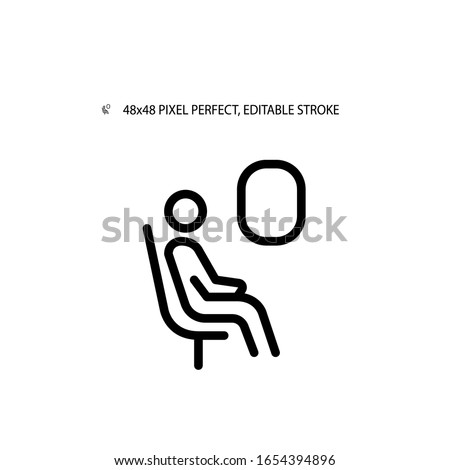 Man flying in an airplane, passenger on an airplane simple line icon vector illustration. Editable stroke. 48x48 Pixel Perfect.