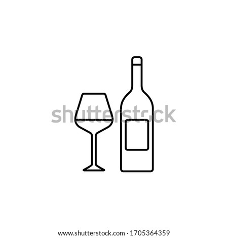 Wineglass and bottle simple thin line icon vector illustration