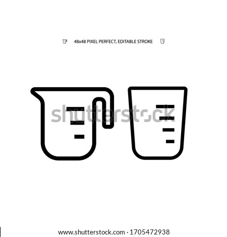 Measuring cup for cooking, beaker simple black line web icon vector illustration. Editable stroke. 48x48 Pixel Perfect.