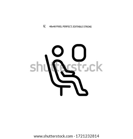 Human in airplane, flight in an airplane simple black line web icon vector illustration. Editable stroke. 48x48 Pixel Perfect.