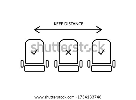 Social distance in airplane simple thin line icon vector illustration