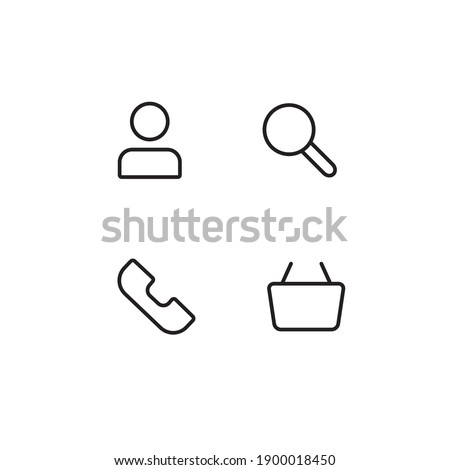 E commerce simple thin line icon vector illustration for web site. Search, shopping basket, phone, user, personal account.