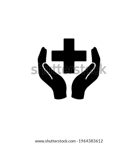Pharmacy, health care, medical cross in hand simple icon vector illustration