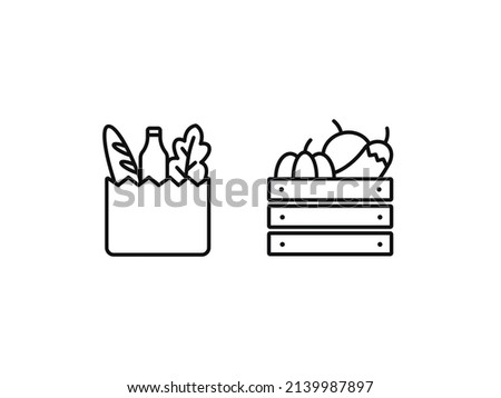 Grocery box, vegetables, daily products, milk and bred simple icon vector illustration. Grocery store. Foto d'archivio © 