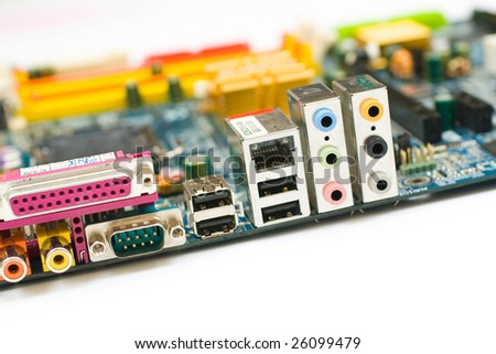the computer\'s motherboard isolated on white background