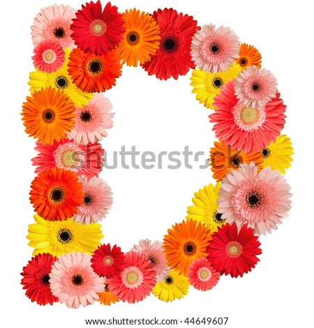 Beautiful alphabet of flowers - isolated on white - stock photo