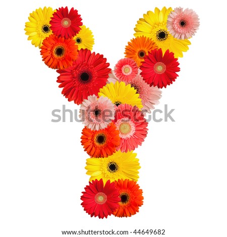 Beautiful alphabet of flowers - isolated on white - stock photo