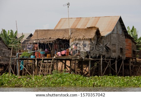 A pile dwelling at the side of the lake, Tonle Sap, Siem Reap, Cambodia