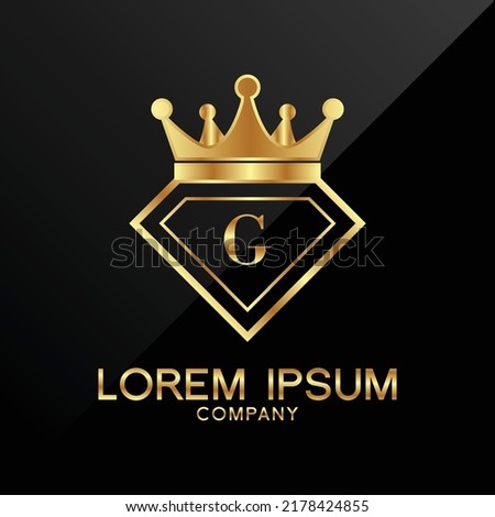 Gold Diamond and Crown G Letter Logo Design vector Template