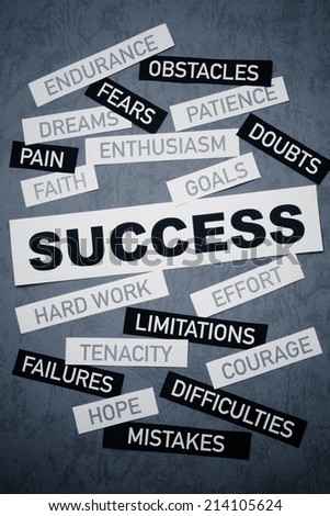 Conceptual image about success difficulties and success principles.
